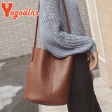 Vintage Bucket Bag PU Leather Crossbody Handbag