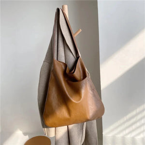 Vintage Women Tote Bag Soft PU Leather Handbag