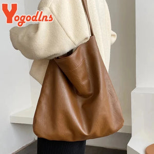 Vintage Women Tote Bag Soft PU Leather Handbag