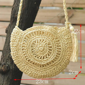 Women Large Straw Shoulder Bag Tassel Beach Handbag