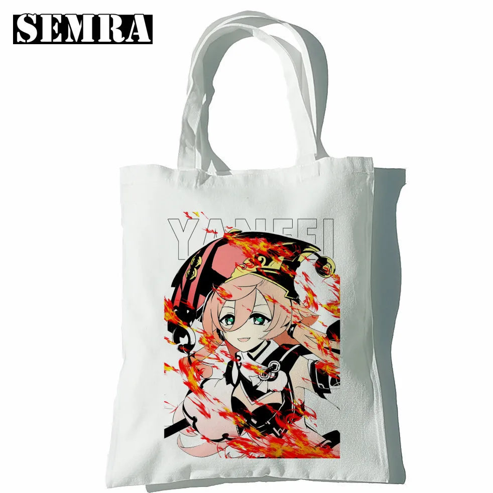 Yoimiya Anime Women Canvas Shopper Bag Large Tote Handbag