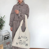 Women Lamb Wool Bear Like Fabric Embroidery Book Shoulder Bags