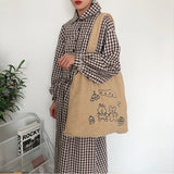 Women Lamb Wool Bear Like Fabric Embroidery Book Shoulder Bags