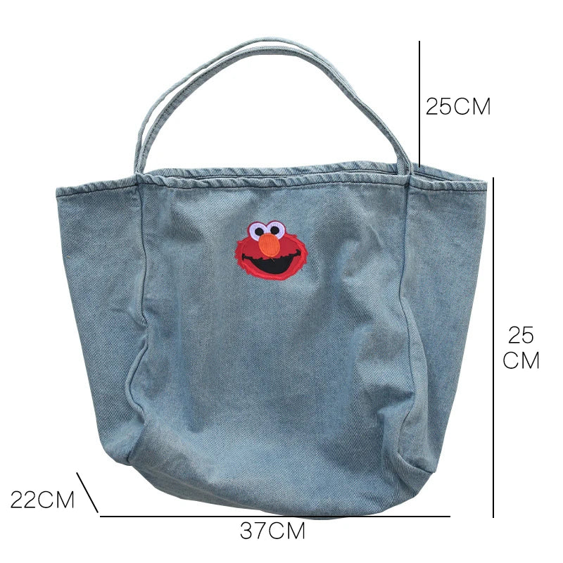 Embroidery Lady Handbag Denim Shopping Tote Classic Style Women's Shoulder Bag