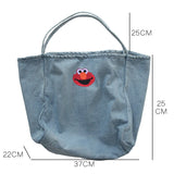 Embroidery Lady Handbag Denim Shopping Tote Classic Style Women's Shoulder Bag