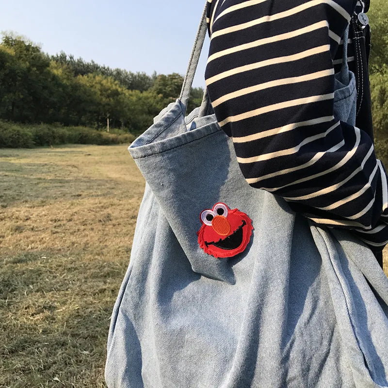 Embroidery Lady Handbag Denim Shopping Tote Classic Style Women's Shoulder Bag