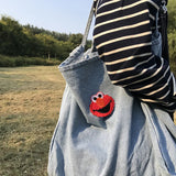 Embroidery Lady Handbag Denim Shopping Tote Classic Style Women's Shoulder Bag