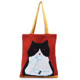Women Knitted Cat Shoulder Bag Large Capacity Handbag