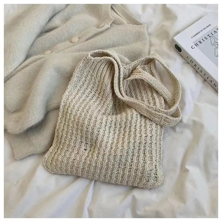 Youda Ins Woven Tote Bag Women Literary Shoulder Handbag