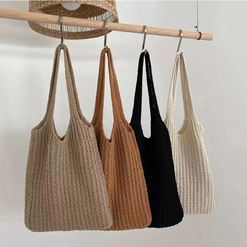 Youda Ins Woven Tote Bag Women Literary Shoulder Handbag