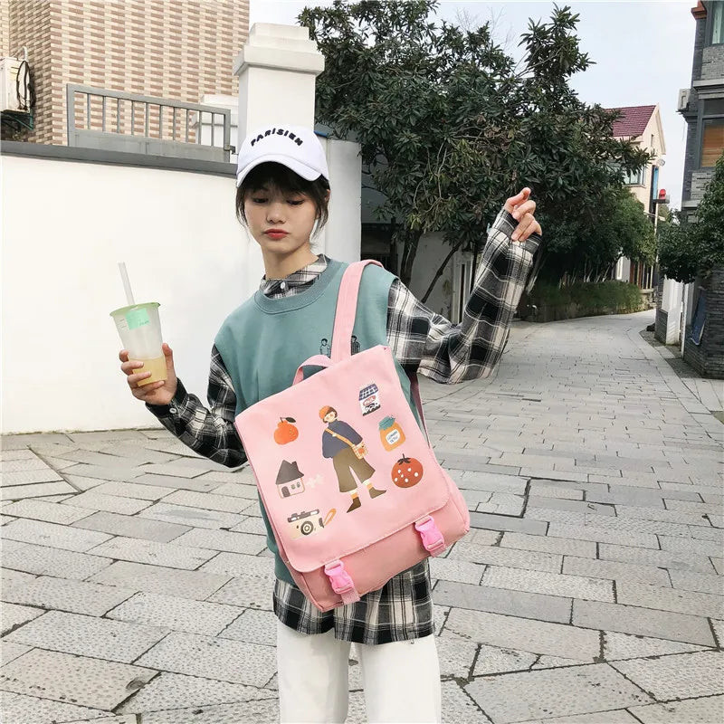 Ladies Canvas Schoolbag College Style Backpack