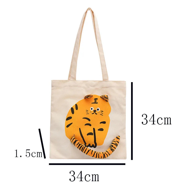 Large Capacity Canvas Bag Girl Version Tiger Print Student
