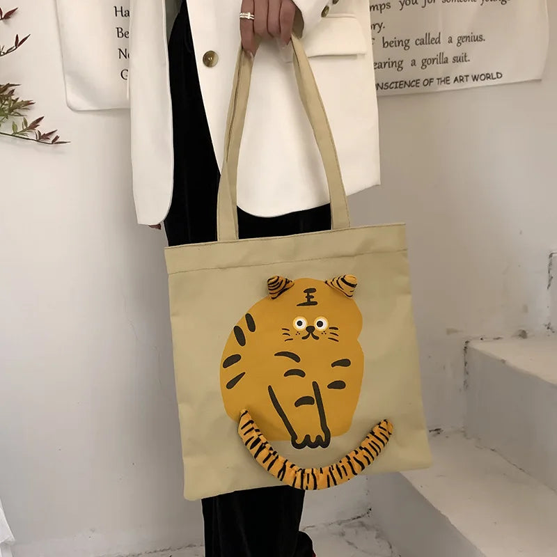 Large Capacity Canvas Bag Girl Version Tiger Print Student