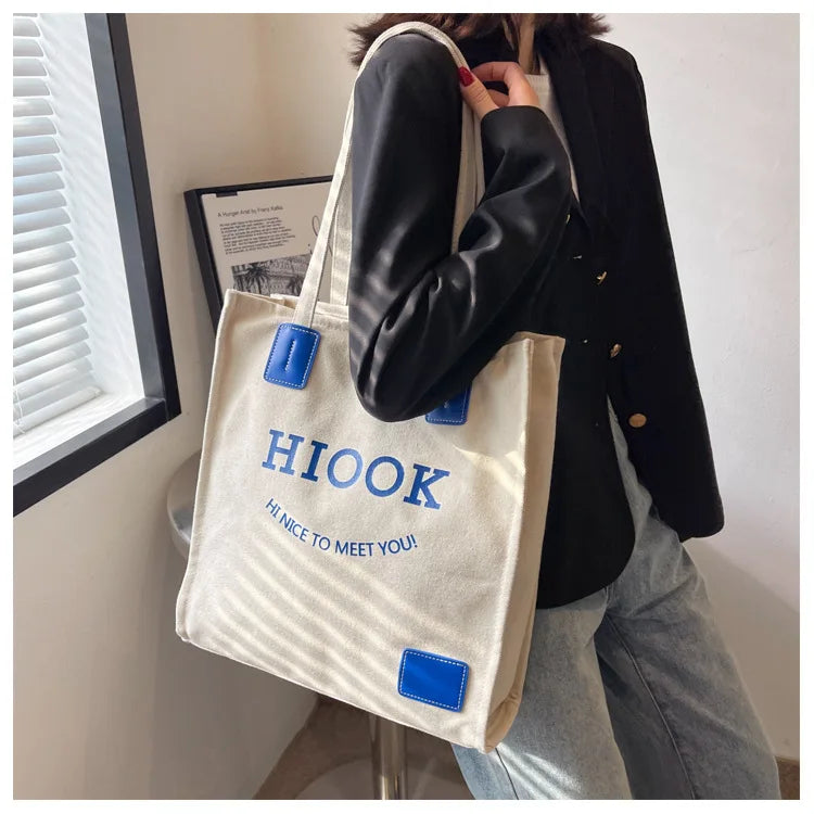 Large Capacity Canvas Bag Female All Match College Student Class Shoulder Bags