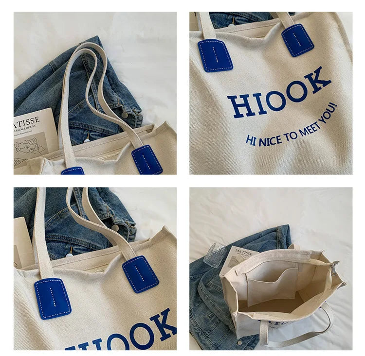 Large Capacity Canvas Bag Female All Match College Student Class Shoulder Bags