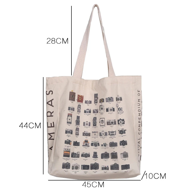 Vintage Canvas Tote Bag Classic Print Women's Shoulder Handbag
