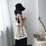 Vintage Canvas Tote Bag Classic Print Women's Shoulder Handbag