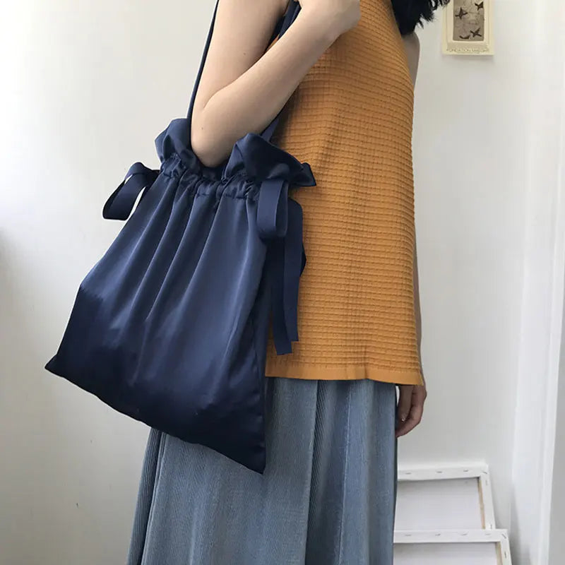Satin Handbag Japanese Lace Drawstring Women Handbag
