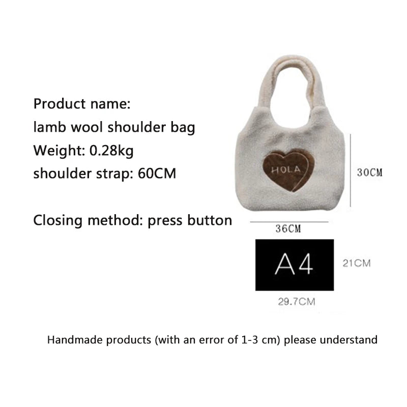 Lamb Wool Bear Fabric Shoulder Bag for Women
