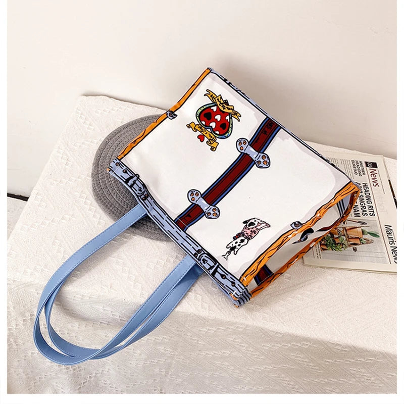 Cartoon Print Canvas Shoulder Bag for Women