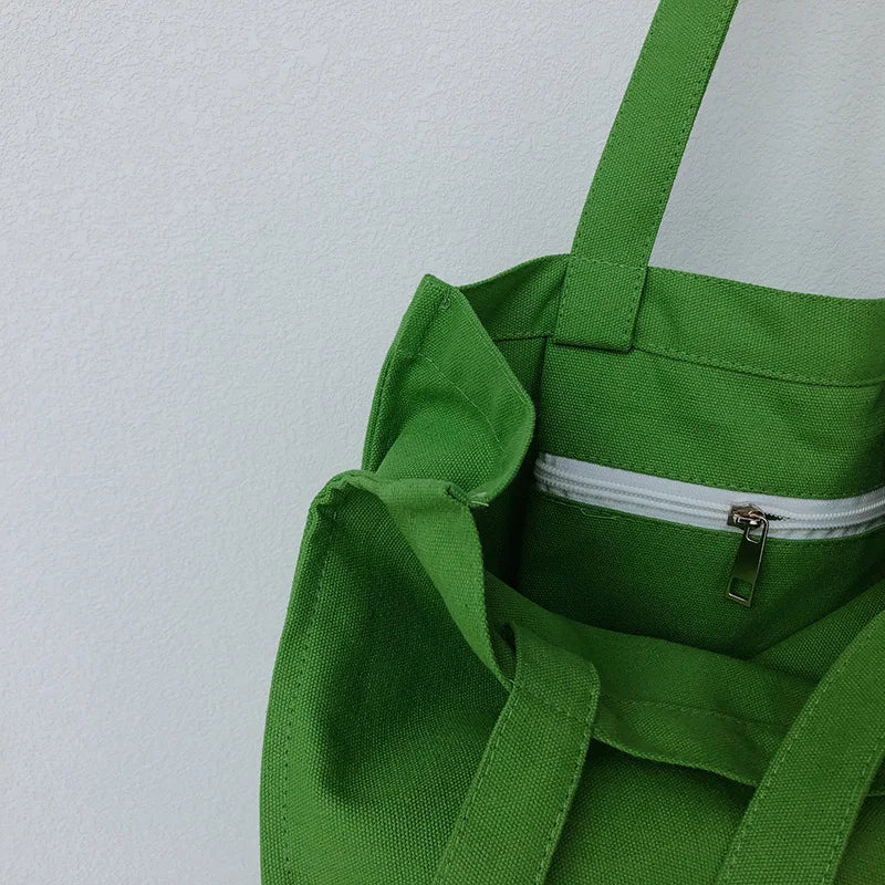 Canvas Shoulder Bag Letters Embroidery Eco Cotton Linen Handbag Tote