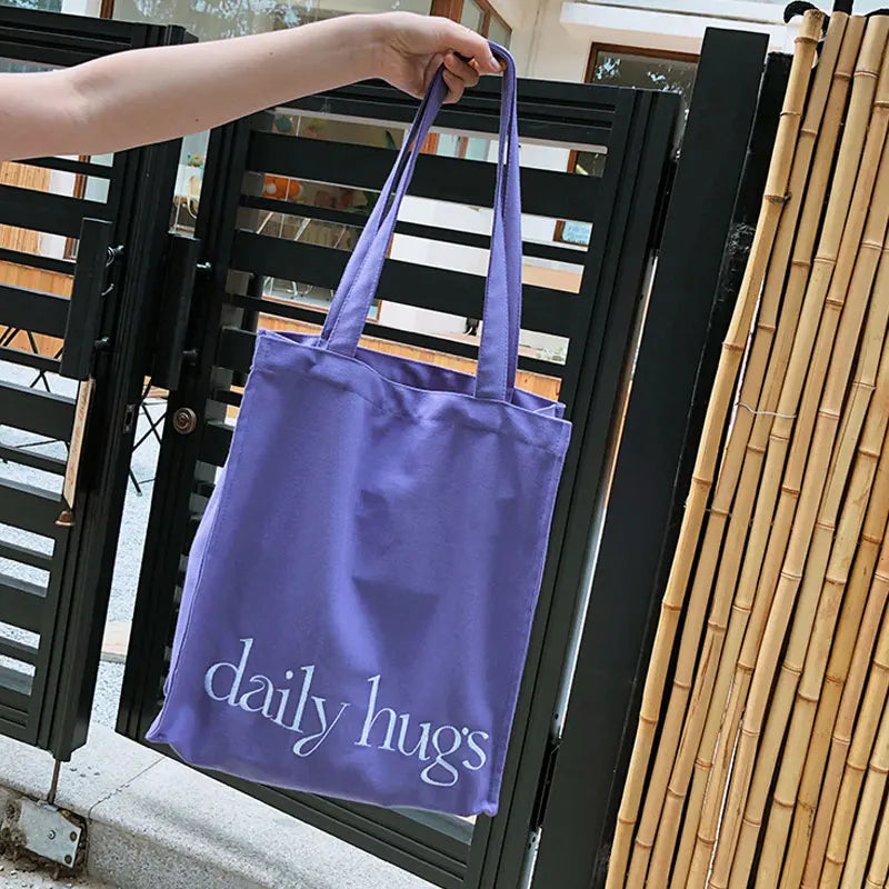 Canvas Shoulder Bag Letters Embroidery Eco Cotton Linen Handbag Tote