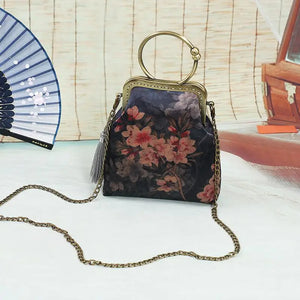 Vintage Silk Cheongsam Bags Ladies Floral Tassel Shoulder Handbag
