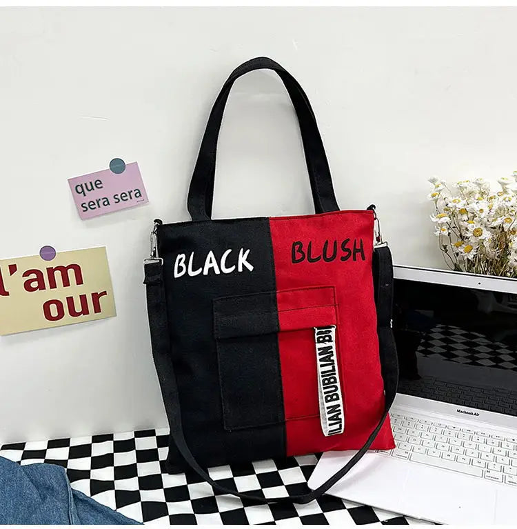 Youth Letter Print Canvas Tote Bag Girls Crossbody Shoulder School Satchel