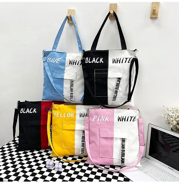 Youth Letter Print Canvas Tote Bag Girls Crossbody Shoulder School Satchel