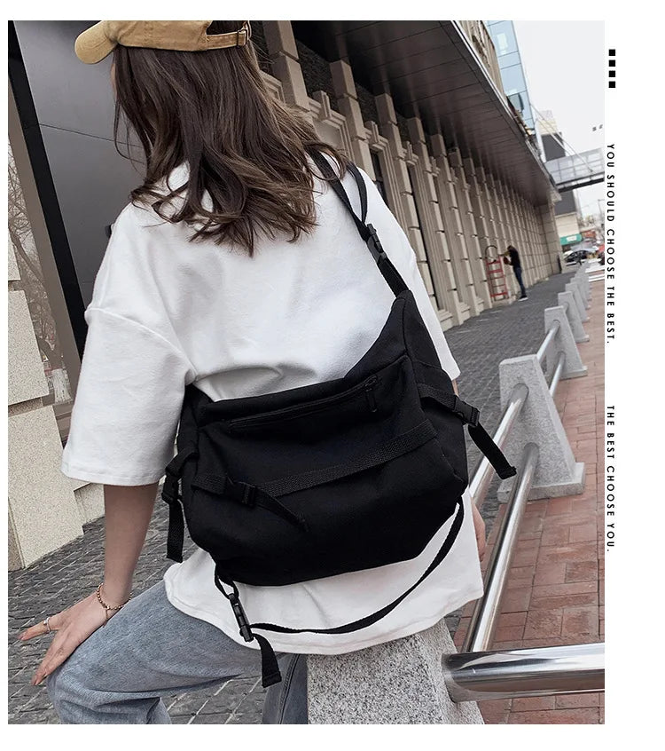 Youth Canvas Crossbody Bag Girls Shoulder Messenger Handbag