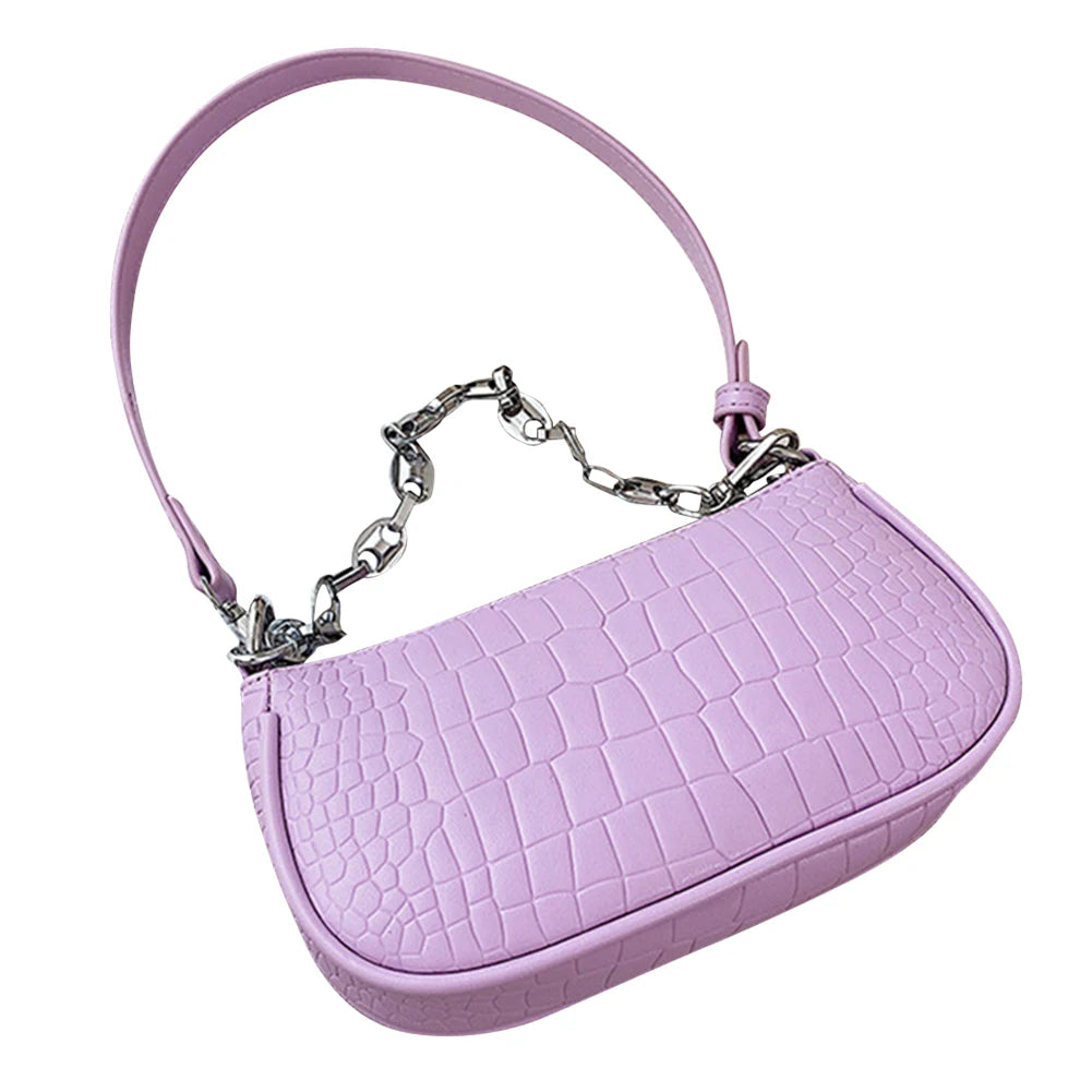 Crocodile Pattern Shoulder Bag with Chain