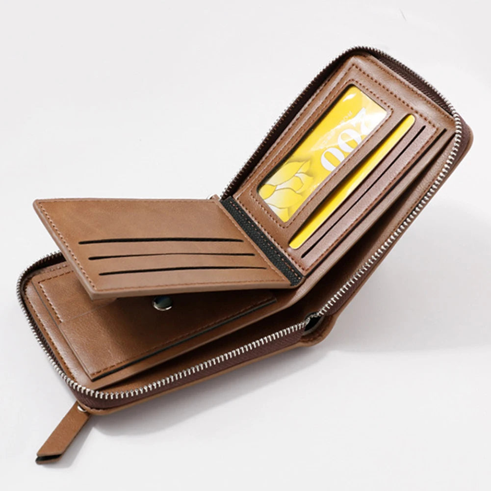 Men's Short Zipper Wallet, Milled PU Handbag for Dating, Japanese Youth Style