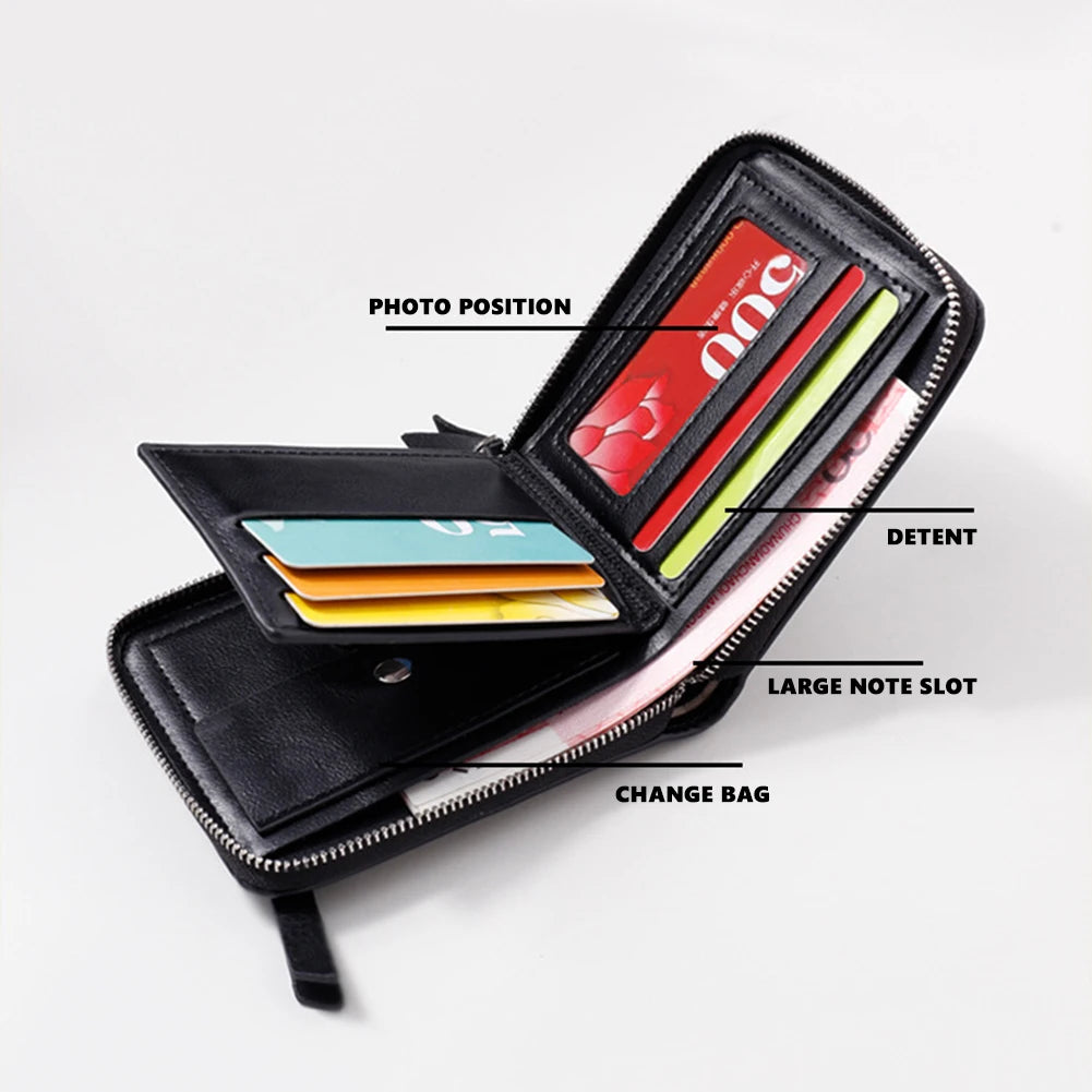 Men's Short Zipper Wallet, Milled PU Handbag for Dating, Japanese Youth Style