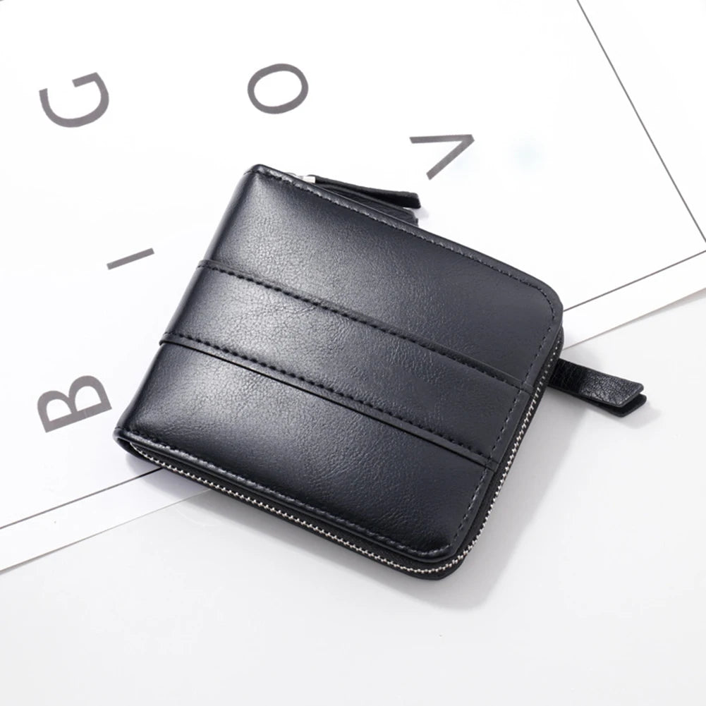 Men's Short Zipper Wallet, Milled PU Handbag for Dating, Japanese Youth Style