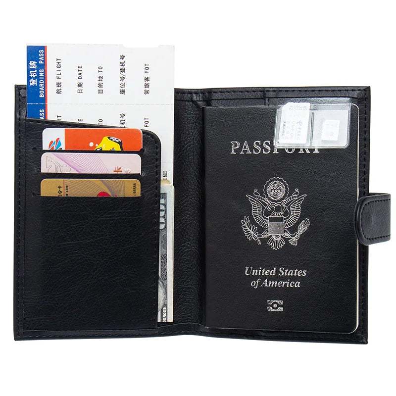 Business Buckle PU Leather Passport Cover Case Travel Holder Wallet