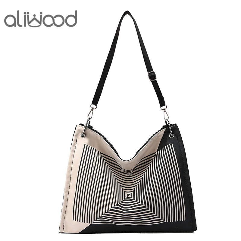 Geometry Women Shoulder Bag Casual Canvas Large Capacity Crossbod