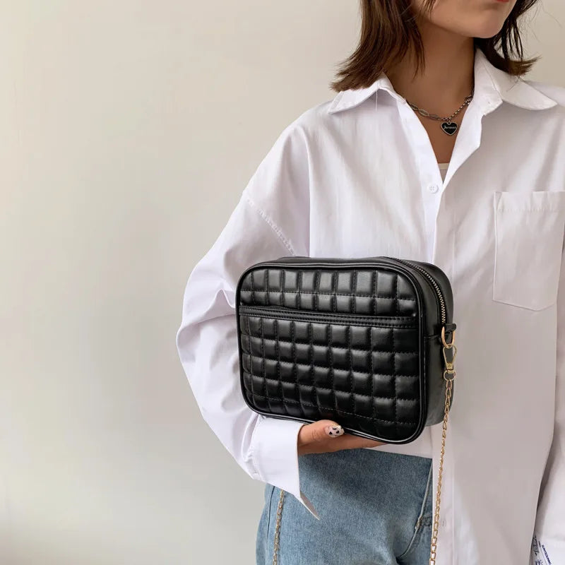 Diamond Chain Crossbody Bag PU Leather Shoulder Messenger Handbag