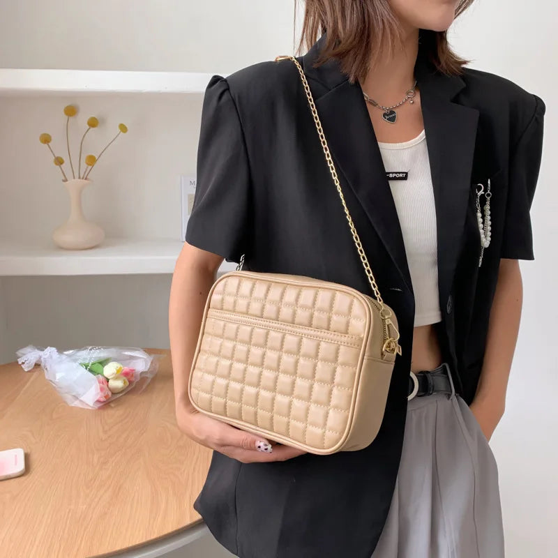 Diamond Chain Crossbody Bag PU Leather Shoulder Messenger Handbag