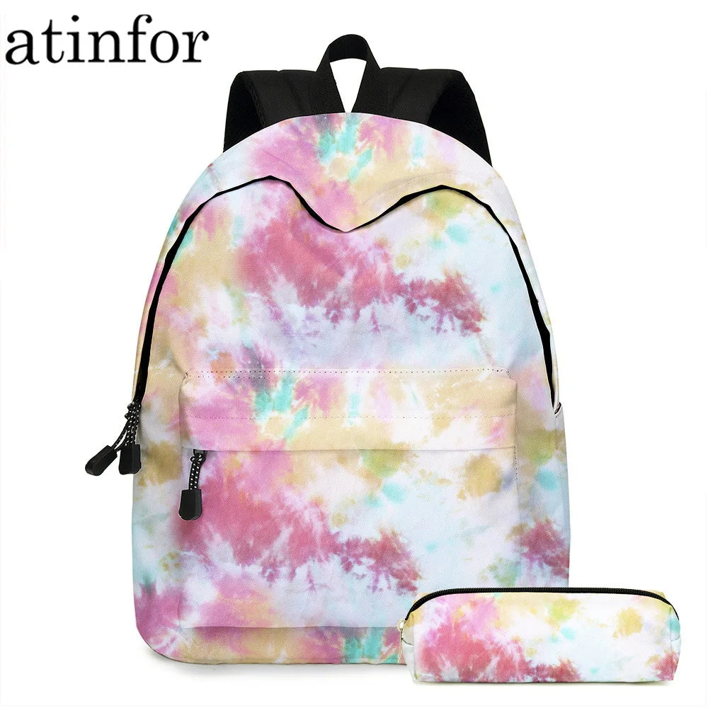 2pcs/set Tie Dye Girl Backpack & Pencil Bag