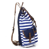 Female Striped Printing Canvas Backpack Student School Bag