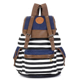 Female Striped Printing Canvas Backpack Student School Bag