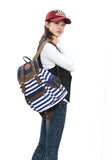 Female Striped Printing Canvas Backpack Student School Bag