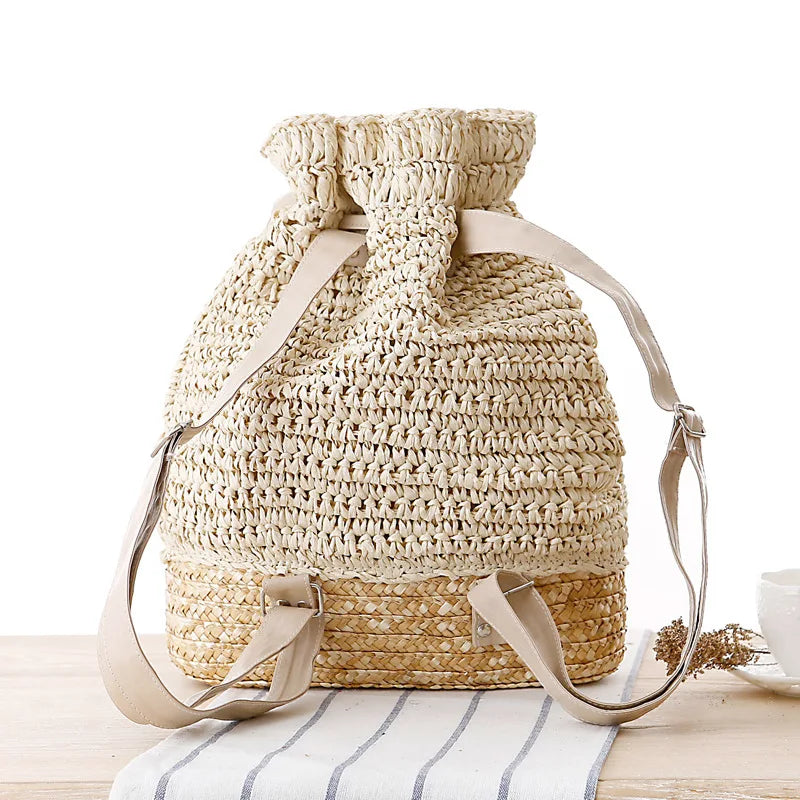 Casual Rattan Women Backpack Bohemian Straw Bag Large Capacity