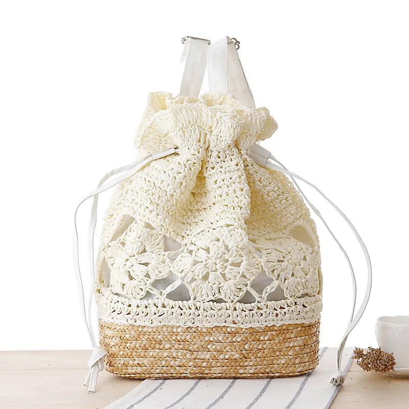 Casual Rattan Women Backpack Bohemian Straw Bag Large Capacity