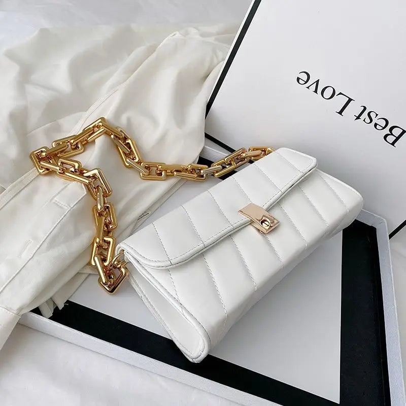 Casual Thick Chain Women Shoulder Bag Square Purse