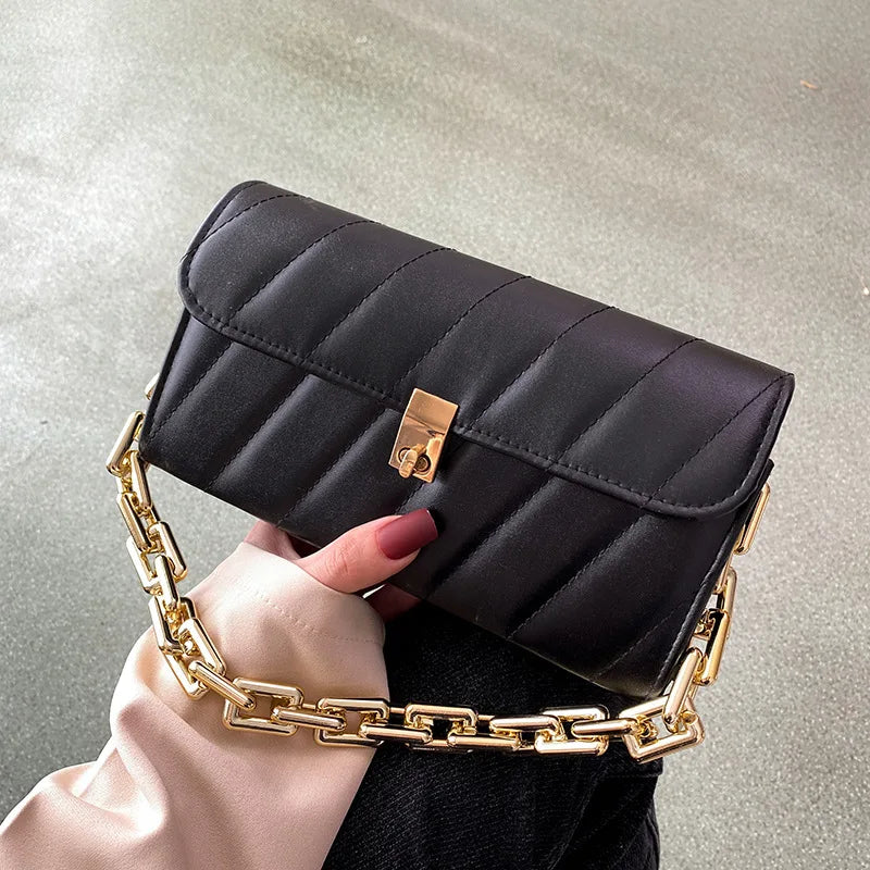Casual Thick Chain Women Shoulder Bag Square Purse