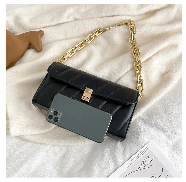 Casual Thick Chain Women Shoulder Bag Square Purse