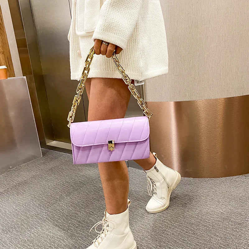 Casual Thick Chain Women Shoulder Bag Square Purse