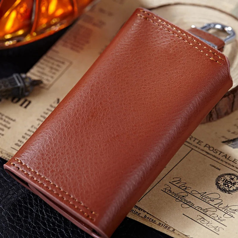 esiposs Men Car Key Holder Leather Double Zipper Motor Key Case