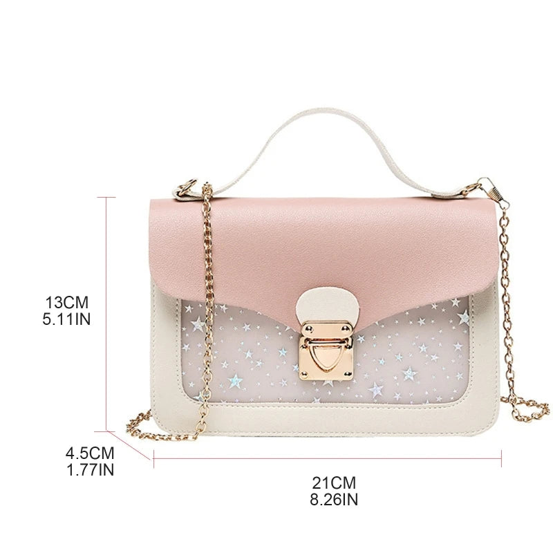Star Print Crossbody Bag with Chain - Street Drop Gift